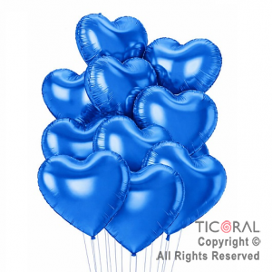 SET DE GLOBOS METALIZADOS CORAZON AZUL x 10 UNIDADES